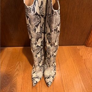 Schultz Black and White Snakeskin Heeled Boots